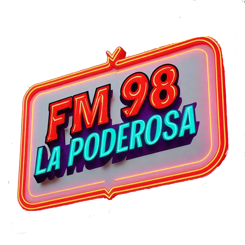 Letrero de neón FM 98 La Poderosa